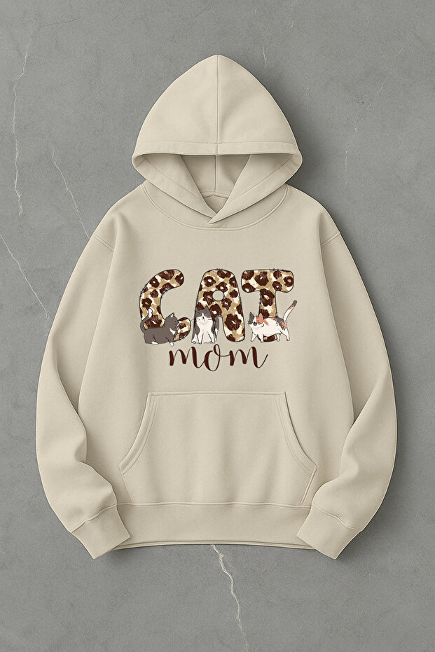 سويت شيرت كبير الحجم مطبوع عليه Cat Mom