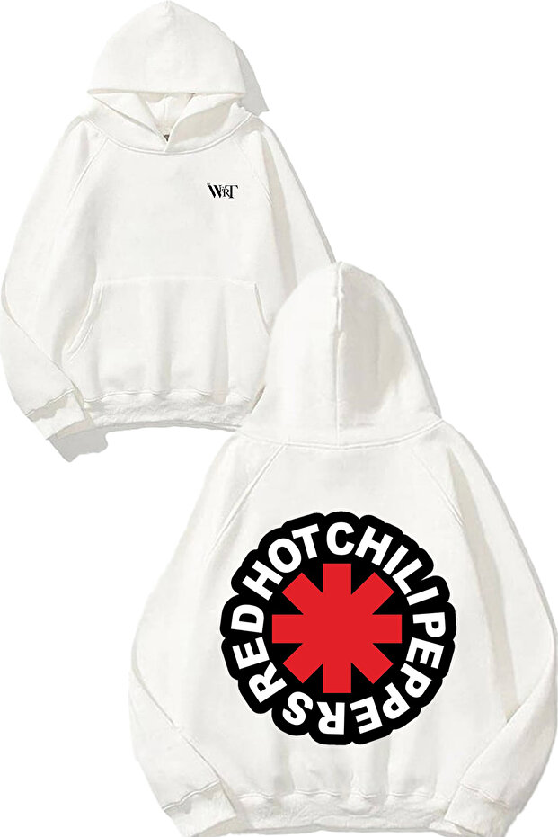 سويت شيرت أبيض بقلنسوة بتصميم Red Hot Chilli مطبوع على الظهر