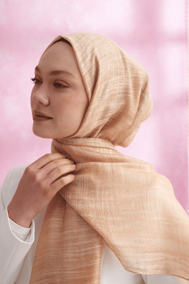 İpekli Eskitme model Şal - Açık Bej - 1