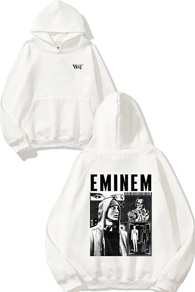 Eminem Poster2 Design Back Printed White Hooded Sweatshirt