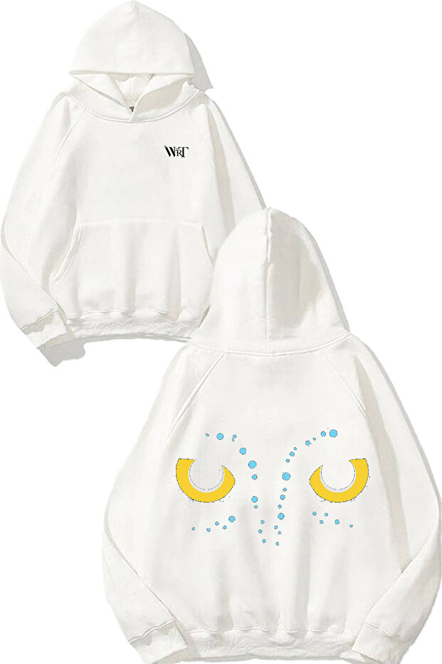 Avatar Eye Design Back Printed White Hooded Sweatshirt