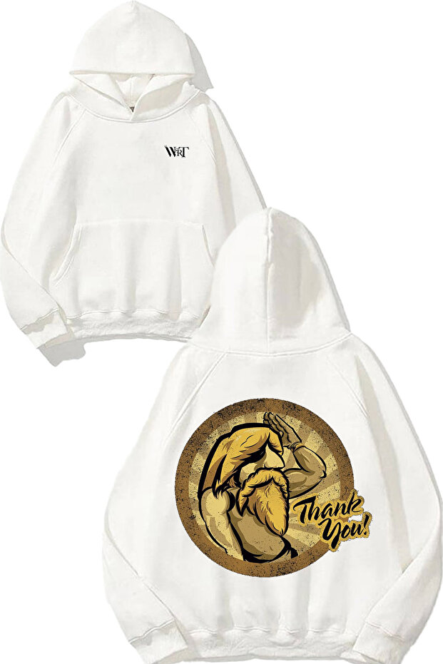 Thank You Soldier Design Back Printed White Hooded Sweatshirt