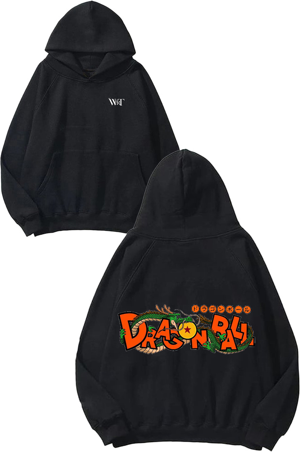 Drogonball Dragon Design Back Printed Black Hooded Sweatshirt
