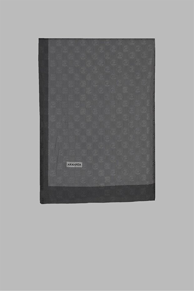 Dama desenli Monogram Şal - Antrasit - 2