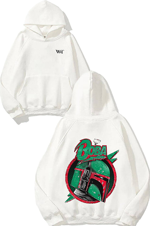Boba Fett Design Back Printed White Hooded Sweatshirt