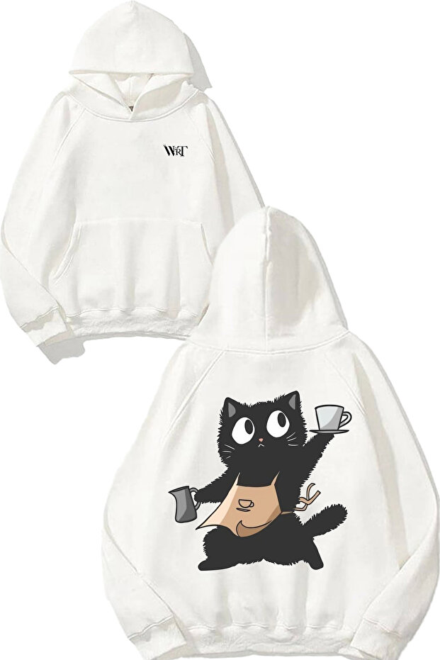 سويت شيرت أبيض بقلنسوة مطبوع عليه تصميم Garson Cat