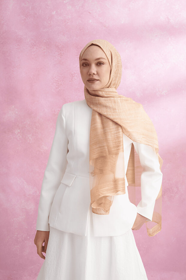 İpekli Eskitme model Şal - Açık Bej - 2