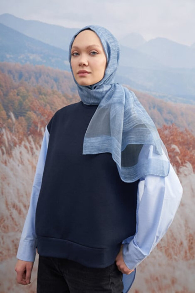 Silk Vintage Model Shawl - Denim Blue