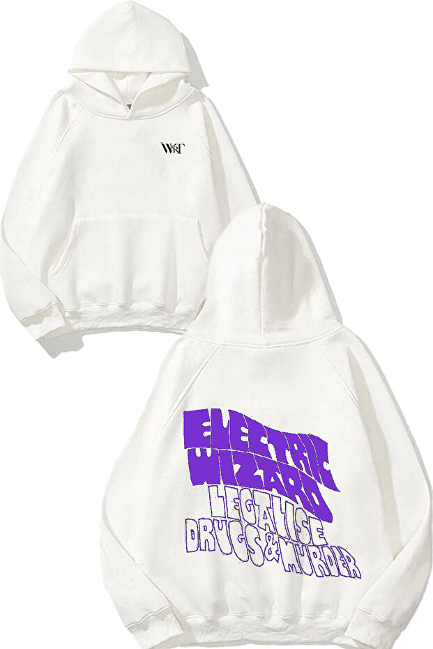 Electric Wizard Legalize Design Back Printed White Hooded Sweatshirt