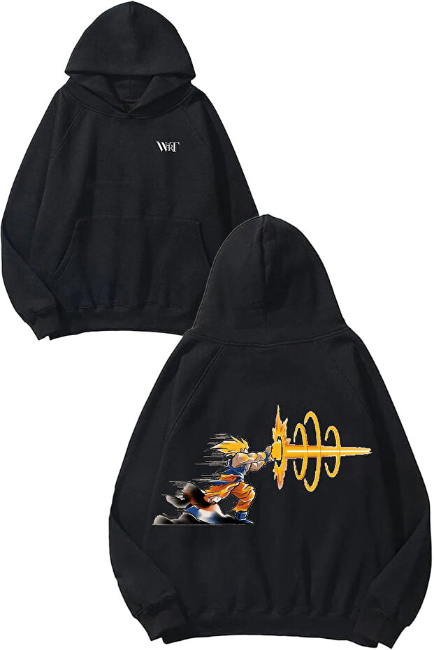 Power Game Design Back Printed Black Hooded Sweatshirt