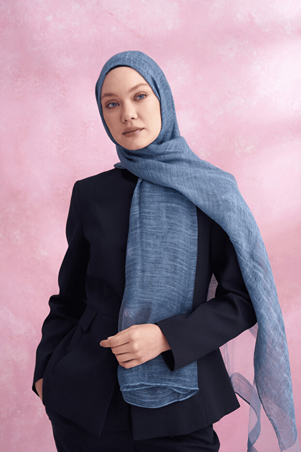 İpekli Eskitme model Şal - İndigo - 2