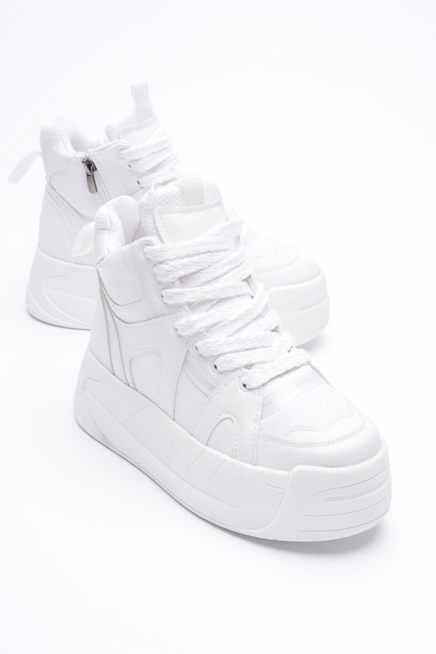 Women's Sports Boots Zippered Thick Sole 6 cm White Frost