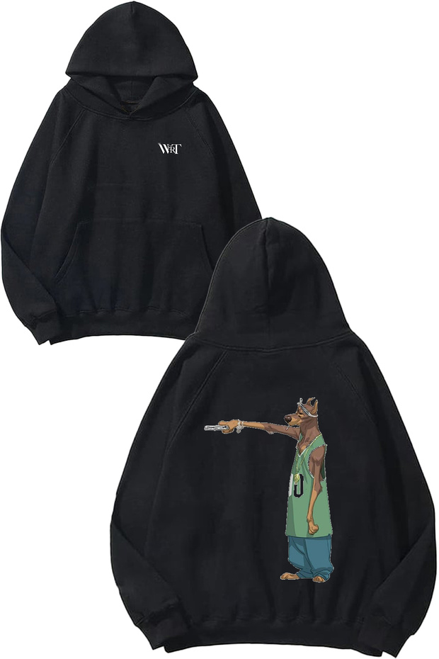 Gangsta Dog Design Back Printed Black Hooded Sweatshirt