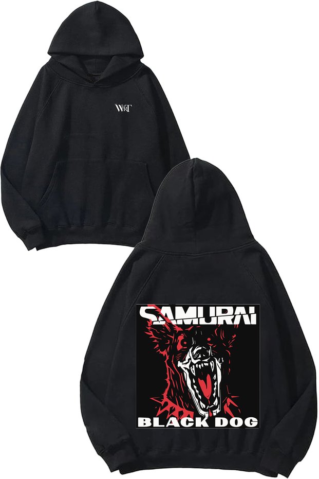 Black Dog Design Back Printed Black Hooded Sweatshirt