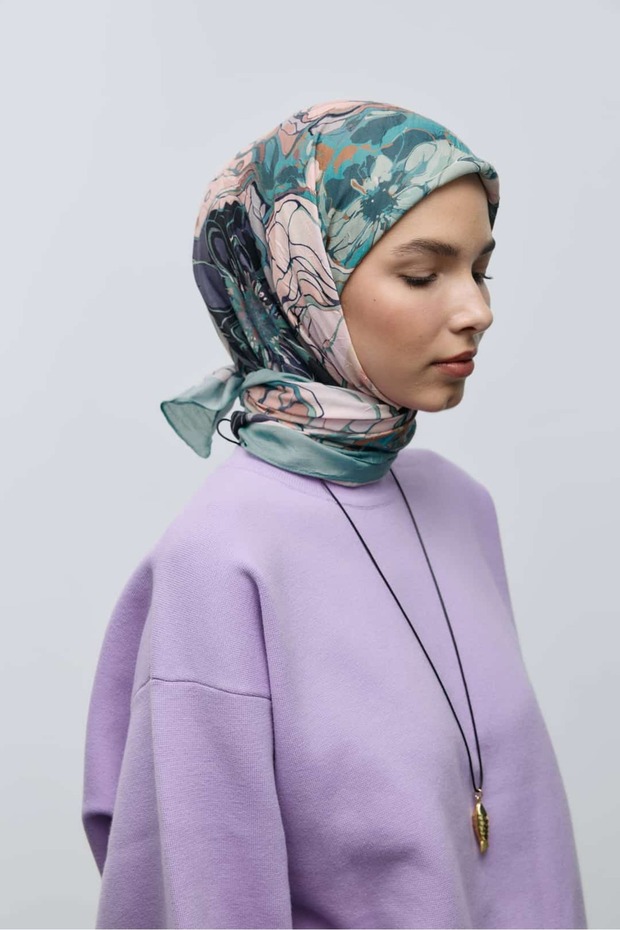 Ebruli Desen Bambu Eşarp - 3