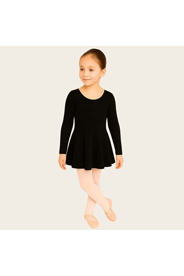 Black Long Sleeve Skirted Ballet Leotard-Children