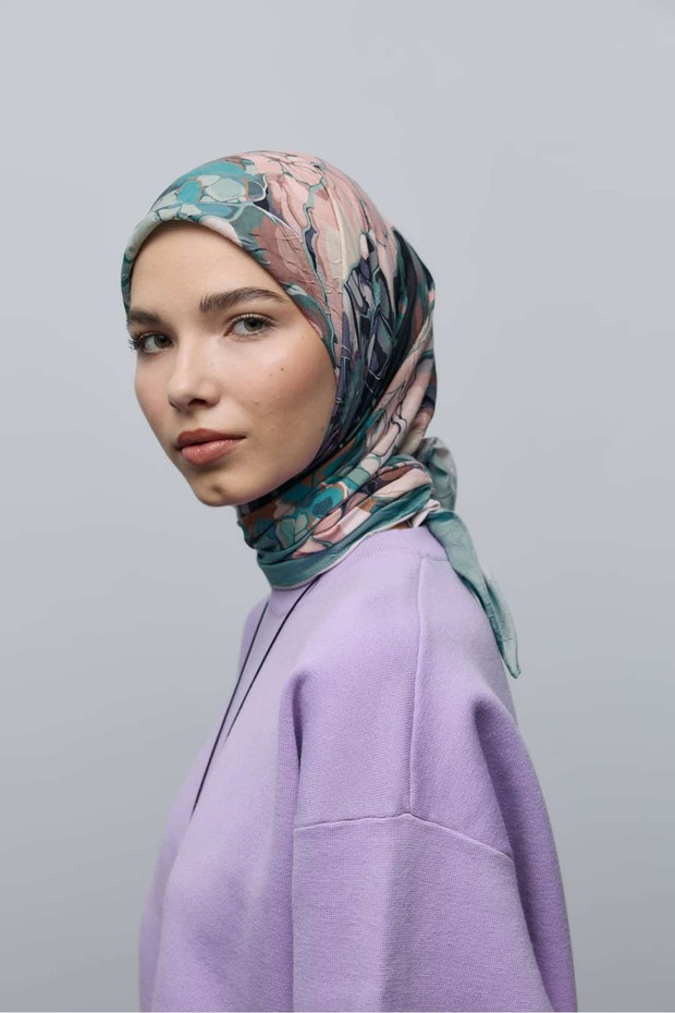 Ebruli Desen Bambu Eşarp - 2