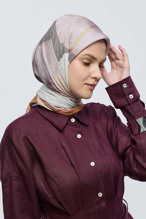 Lavendi Desen Bambu Eşarp - 3