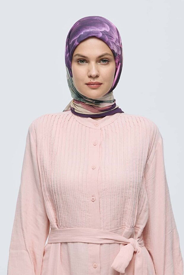 Rosa Desen Bambu Eşarp - 1