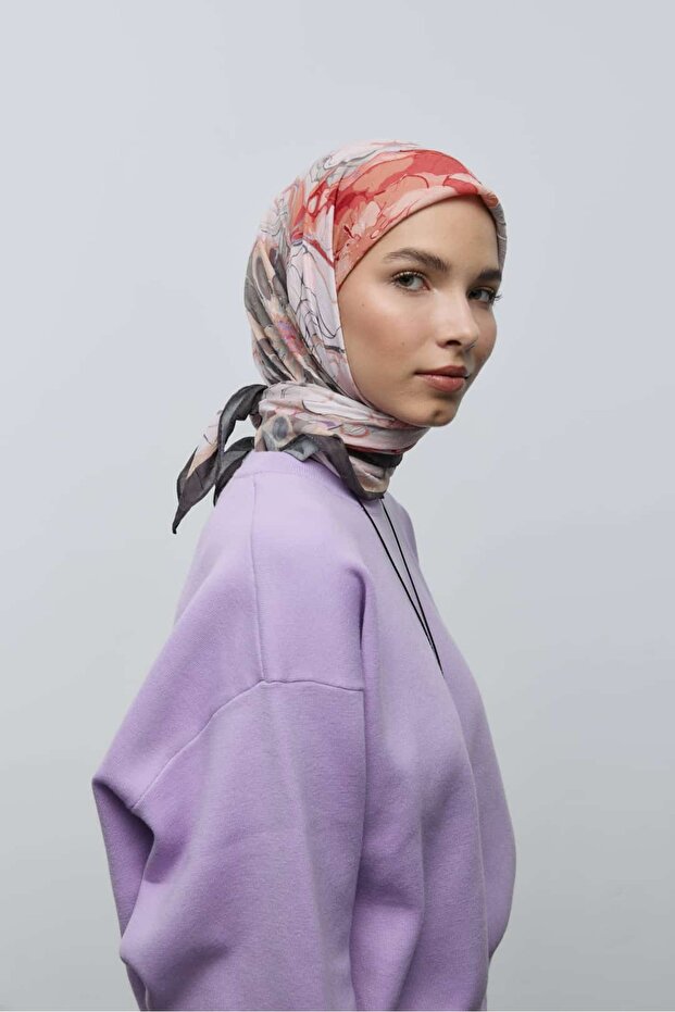 Ebruli Desen Bambu Eşarp - 3