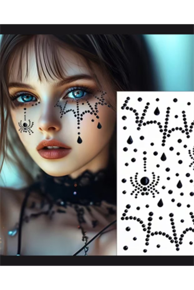 Shimmering Spider Face Jewels – Diamond Sequin Makeup St for Halloween, Christmas, Party &