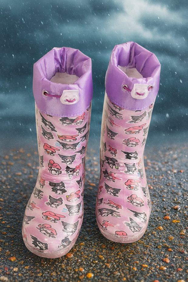 Girl's Printed Waterproof Rain Boots with Plush Inside