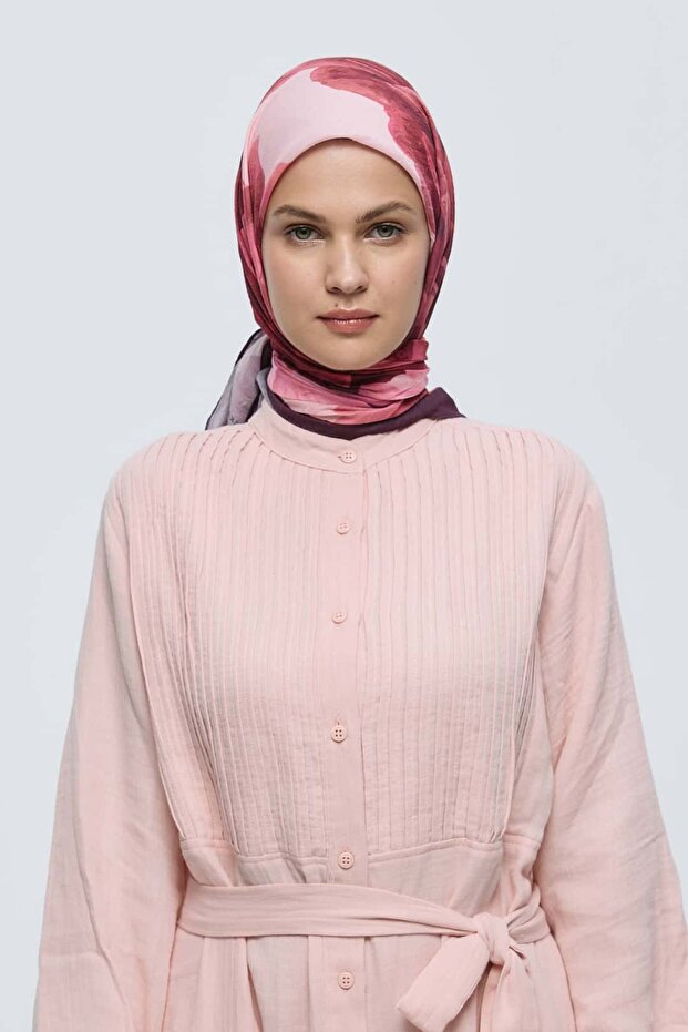 Rosa Desen Bambu Eşarp - 1
