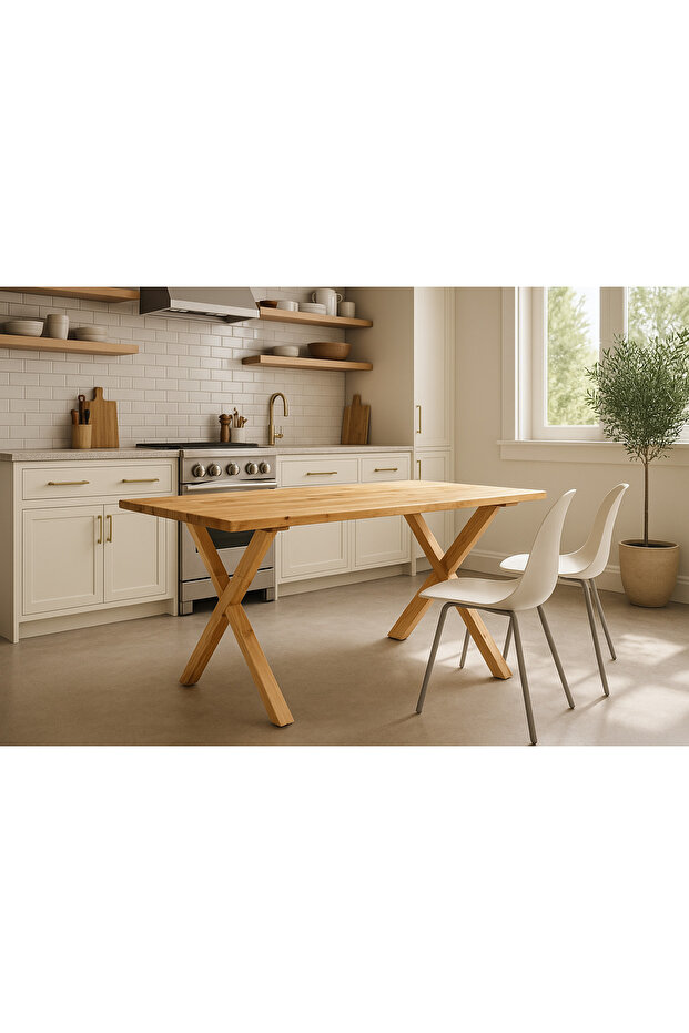 AHŞAP KÜTÜK YEMEK MASASI MUTFAK MASASI ÇALIŞMA MASASI - 3