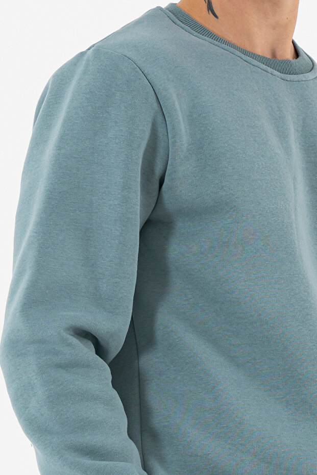 Light Blue Men's Basic Sweatshirt 3 Thread Ribbed Comfortable Fit - 7