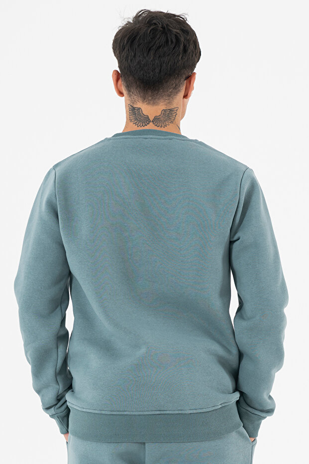 Light Blue Men's Basic Sweatshirt 3 Thread Ribbed Comfortable Fit - 6