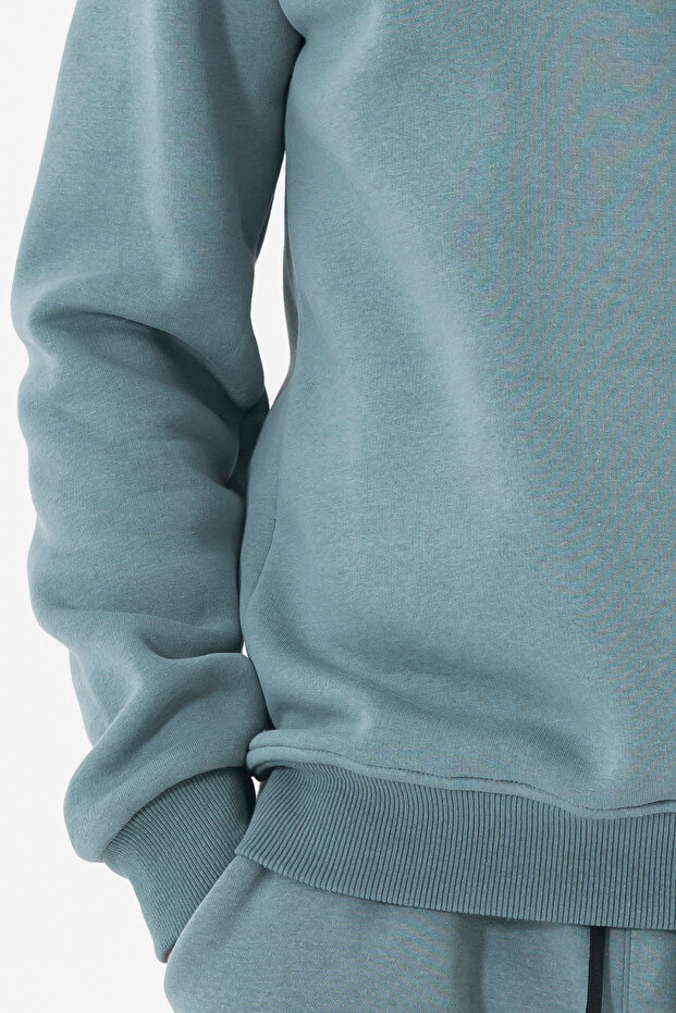 Light Blue Men's Basic Sweatshirt 3 Thread Ribbed Comfortable Fit - 8