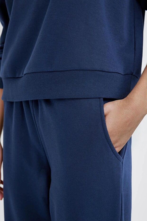 D8022 Lacivert Regular Fit Normal Kalıp Basic İçi Kalın Polarlı Eşofman Takımı - 7