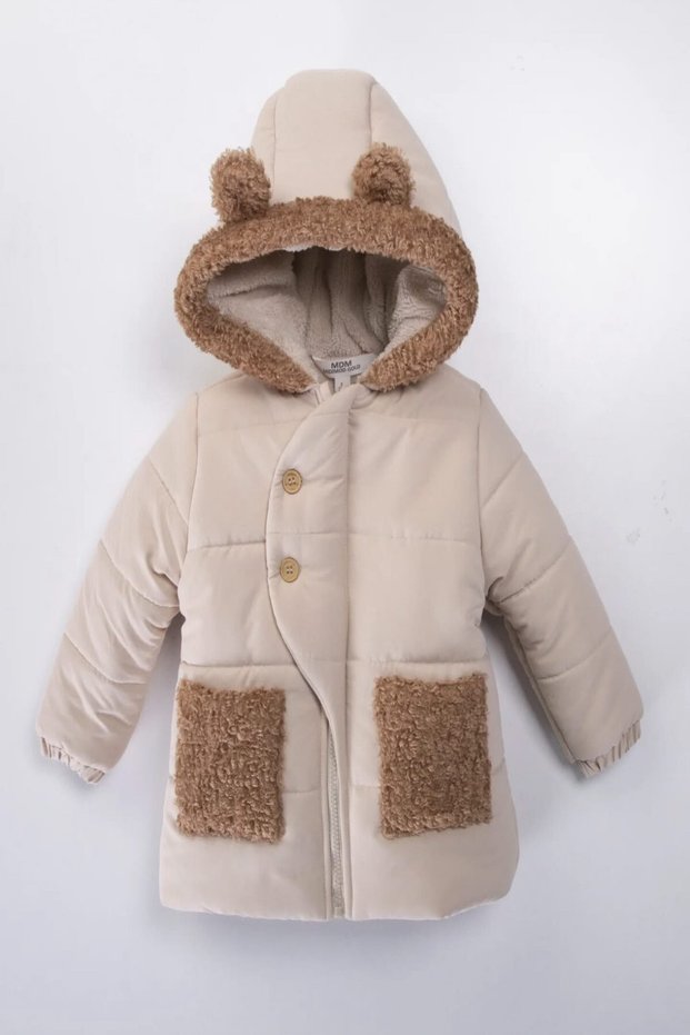 New Season Plush Pocket Detailed Zippered Fur Lined Hooded Winter Baby/Child Coat