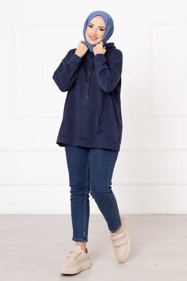 Kangaroo Pocket Hijab Sweatshirt Indigo