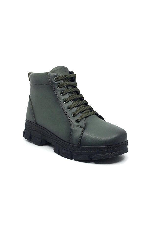 100% Genuine Leather Women's Winter Casual Zippered Sneaker Boots Khaki 36-41
