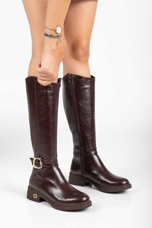 New Season Buckle Detail Ready-To-Wear Sole Side Zipper Waterproof Long Boots