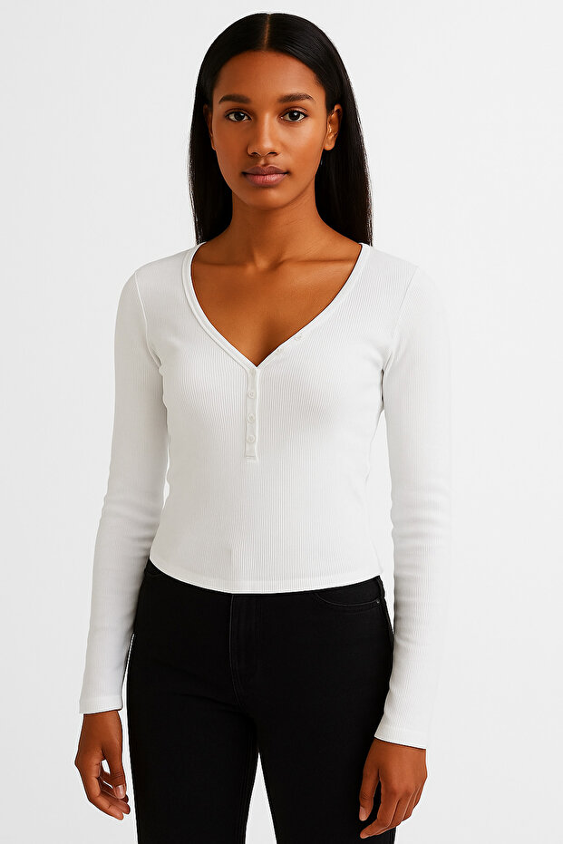 Gri Önden Düğmeli Sweatshirt - 1