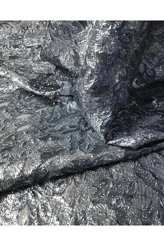 Gri Mavi Lame Renklerde Brokar Kumaş En: 150 - 1