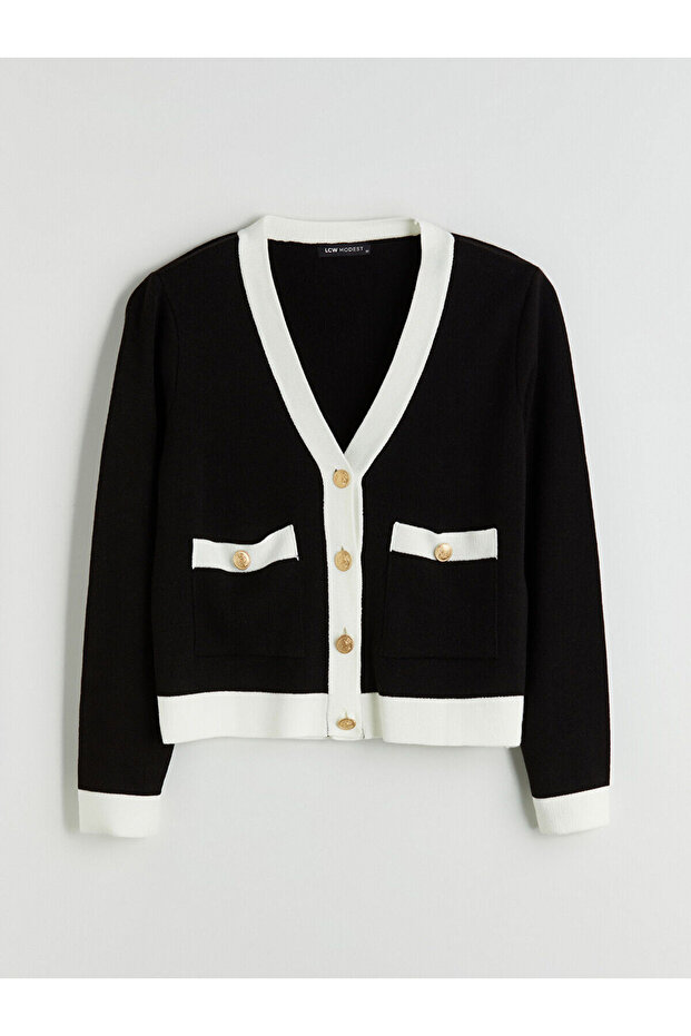 V Yaka Kadın Triko Hırka - 7