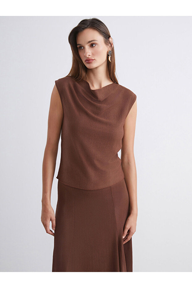 Vizyon New Season Draped Collar Textured Blouse