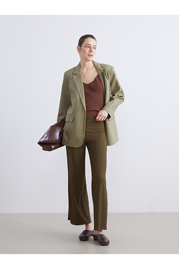 Elastic Waist Textured Women's Trousers