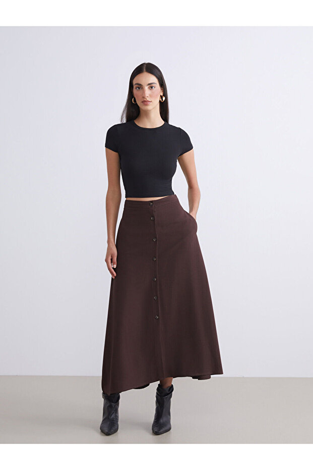 Brown Loose Fit A-Line Muslin Skirt