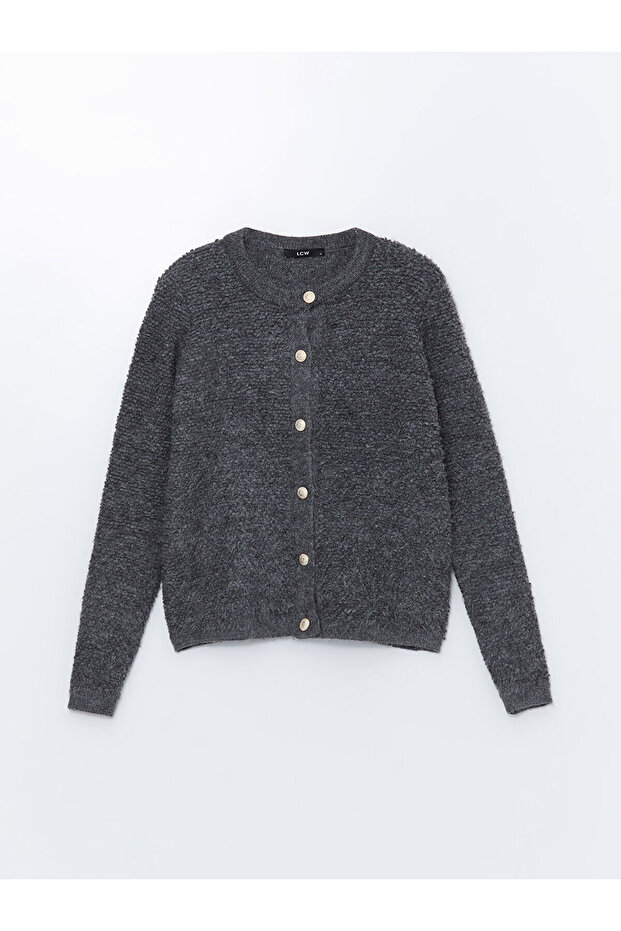 Antrasit Bisiklet Yaka Kadın Triko Hırka - 5