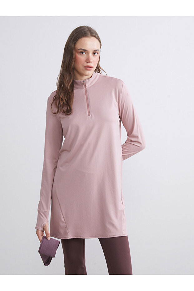 Pink Stand Collar Women's Tunic