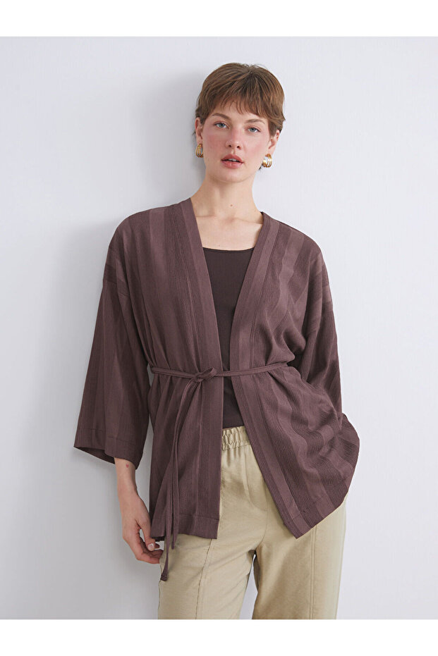 Shawl Collar Striped Oversize Women's Kimono