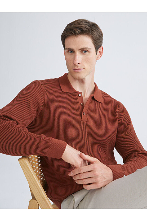 Brown Polo Neck Men's Knitwear Sweater