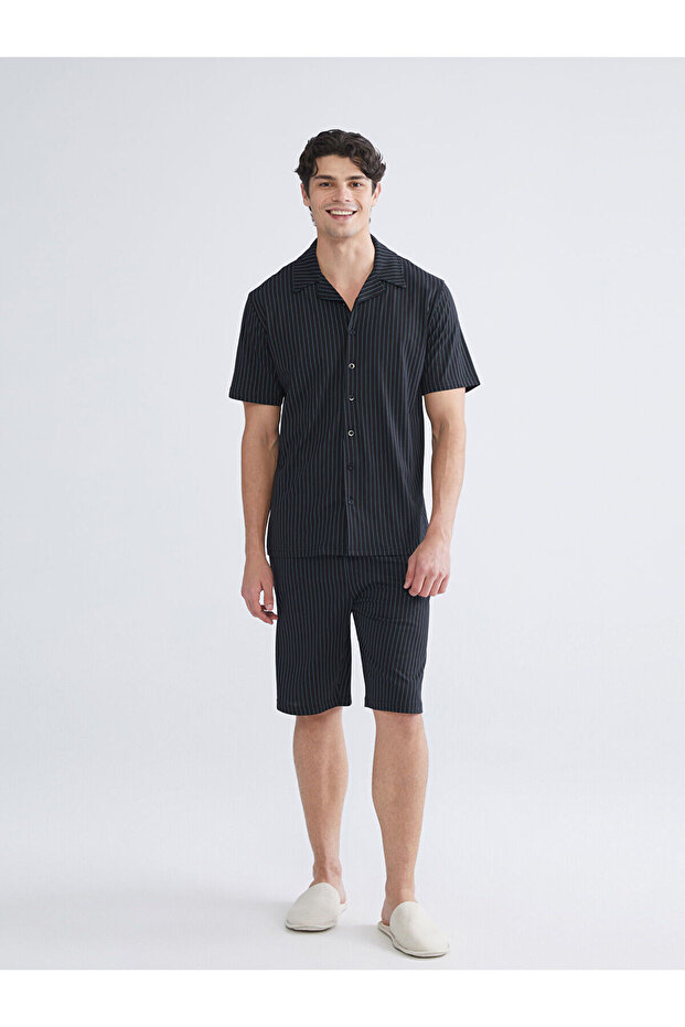 Black Standard Mold Men's Shorts Pajama Set