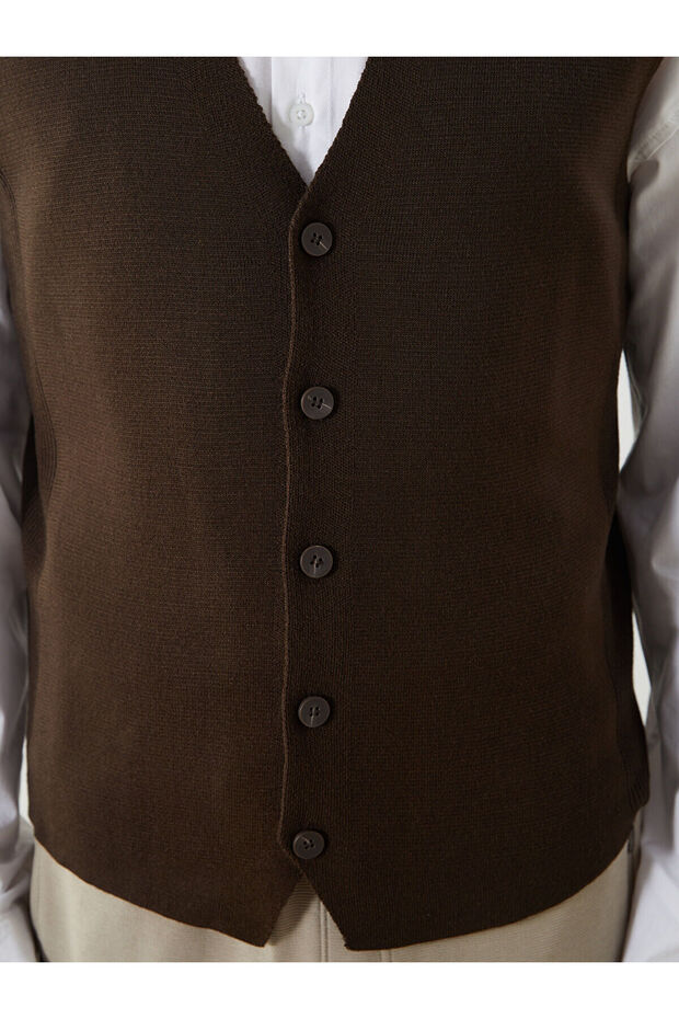 LCWAIKIKI ClassicKahverengi Standart Kalıp V Yaka Erkek Triko Yelek - 3