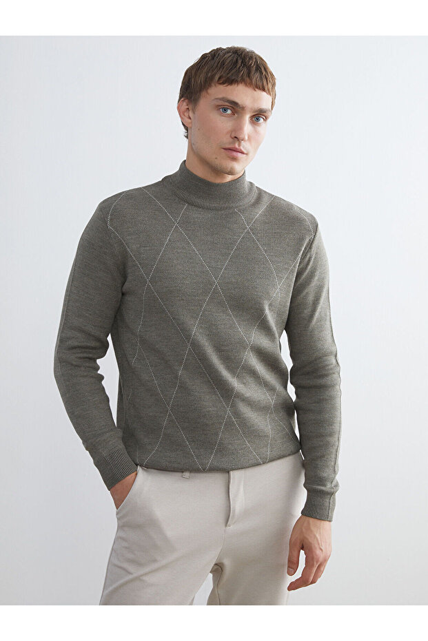 Half Turtleneck Long Sleeve Patterned Men's Knitwear Sweater
