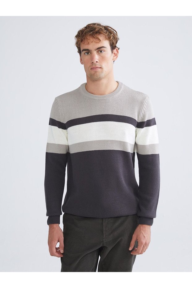 Vizyon New Season Crew Neck Long Sleeve Color Block Men's Knitwear Sweater
